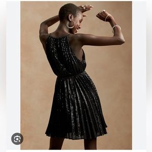 banana republic black halter sequin tie waist dress